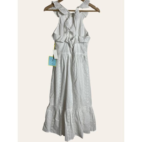 Cece White Eyelet Embroidered Atrapoy Ruffled Sleeveless Midi Dress Size 0 - Picture 2 of 9